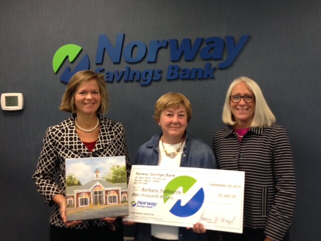 L to R: Patricia Weigel, President & CEO, Norway Savings Bank; Barbara Traficonte, artist; Karen Hakala, Senior Vice President, Marketing, Norway Savings Bank.