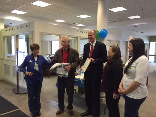 L to R: Lennie Burke, Vice President &amp; Market Manager, Norway Savings Bank; Senator Angus King; Dan Walsh, Senior Vice President Commercial Lending; Pam Bowerman, Vice President Commercial Lender; and Kati Chandler, Financial Solutions Specialist, Norway Savings Bank.