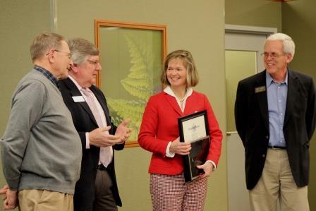 L to R: Tom Winsor, Maine State Representative, District 71; Ben Tucker, Regional Representative for Senator King; Patricia Weigel, President &amp; CEO, Norway Savings Bank; and Jim Hamper, Maine State Senator, District 19.