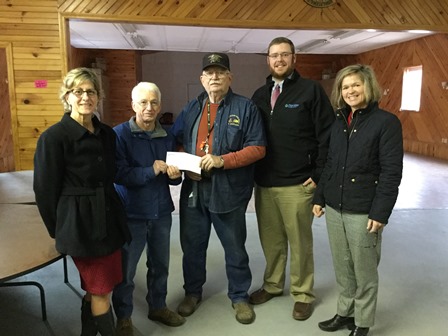Kristen Charette, VP & Branch Manager, Norway Savings Bank; Jim Mathinson, Director of Inventory Management, Brownfield Food Pantry; Roger Benson, Executive Director, Brownfield Food Pantry; Vince Osgood, Commercial Lending, Norway Savings Bank