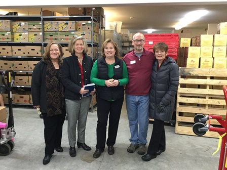 L-R Pam Bowerman, VP Commercial Lending, Norway Savings Bank; Pat Weigel, President & CEO, Norway Savings Bank; Karen Parker, Executive Director, Mid Coast Hunger Prevention Food Pantry; Ethan Minton, Program Director, Mid Coast Hunger Prevention Food Pantry and Lennie Burke, VP & Market Manager, Norway Savings Bank