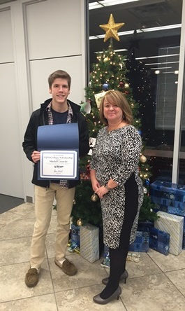 Mitchell Lisowski, 2016 Lights, Camera, Save! local winner and Andrea Osgood, Regional Vice President, Retail Banking, Norway Savings Bank.