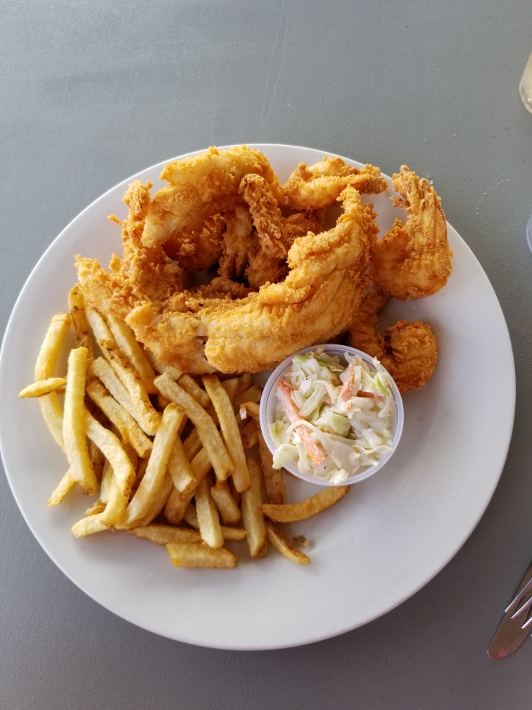 Dinner plate of fried seafood