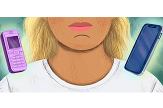 cartoon image with girl and mobile phones