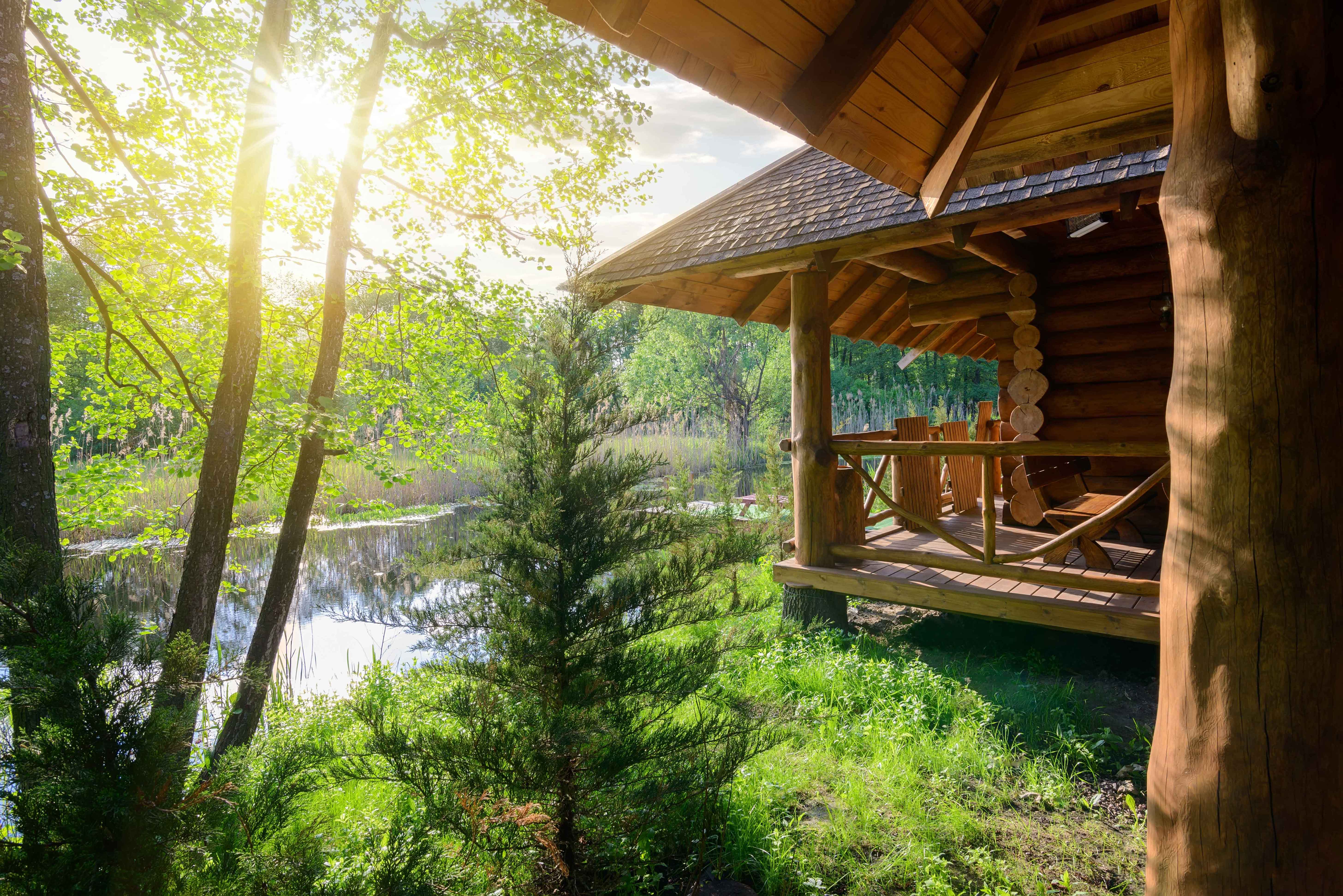 Cabin near a pond